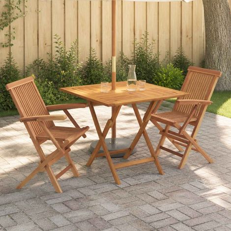 vidaXL Juego de Bistro de Jardín Plegable de 3 Piezas 3 uds. Natural (1/3)