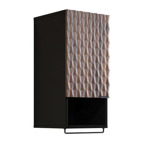 Colonne murale NUAGE avec niche et porte en panneaux de particules mélaminés - Noir / chêne foncé