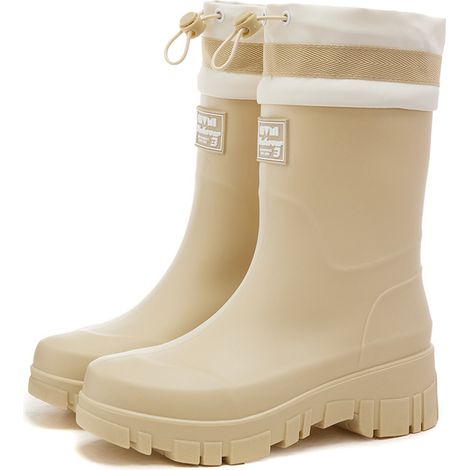 Bottes de pluie mi-mollet pour femmes, imperméables et antidérapantes, avec extérieur en caoutchouc résistant à l'usure, manchons de travail pour la cuisine. (1/3)