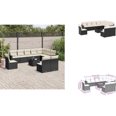 11-tlg. Garten-Sofagarnitur mit Kissen Schwarz Poly Rattan - Gartenmöbel - PE-Rattan Möbel - Outdoor Sofa - Esstisch Set - Lounge Set (1/3)
