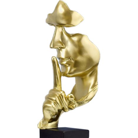 Statuette de penseur aux formes vives, compacte, en résine synthétique, élégante figurine décorative « Le silence est d'or » pour la maison, couleur or clair (1/5)