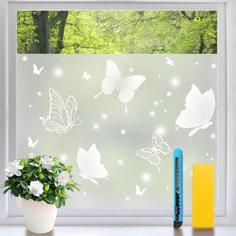 Lámina para ventanas sin adhesivo,de 44,5 x 200 cm,opaca mate con estampado de mariposas,resistente a los rayos UV,translúcida y decorativa (1/5)