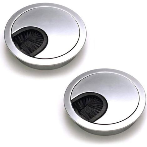 Lot de 2 Passe Câbles Ronds Encastrables, Fil Métal Acier Brossé Design, Rangements de Câbles pour Table de Bureau Diamètre 60 mm (1/5)