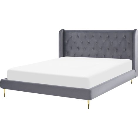 Bed Velvet FORBACH 160 x 200 cm (EU King Size) Grey (1/5)
