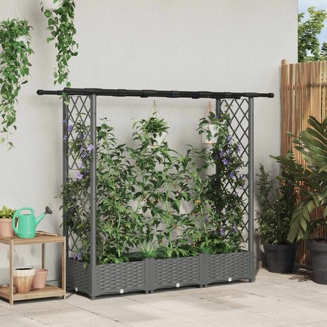 Teenpull – Hochbeet mit Rankgitter und Dach Hellgrau 164 x 40 x 121 cm PP (1/5)