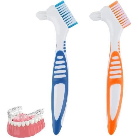 Spazzolini per protesi dentarie - Detergenti igienici per protesi dentarie - 2 pezzi (blu arancione) (1/4)