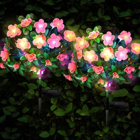 Lampes solaires de jardin extérieur - Lot de 2 lampes solaires azalée, décorations de jardin (rose) [Classe énergétique A] (1/5)