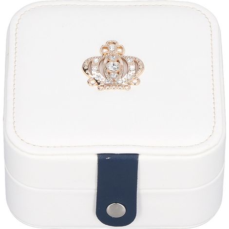 Boîte à bijoux blanche avec compartiments, pratique et portable pour voyages, rangement d'oreilles et bagues, design simple et fonctionnel. (1/5)
