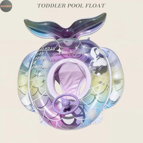 Flotador inflable de sirena para piscina con volante, asiento de natación para niños pequeños, flotador de seguridad transparente con purpurina antivuelco para niñas. ¡Diversión acuática en la playa d (1/5)