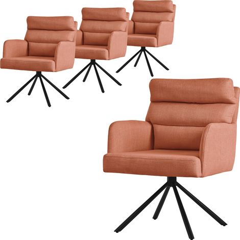 ML-Design Esszimmerstühle drehbar 4er Set, Orange, Wohnzimmerstühle mit Arm- und Rückenlehne, Drehstühle Auto-Position, Polsterstühle mit Polyesterbezug und Rückenkissen, Küchenstühle mit Metallbeine