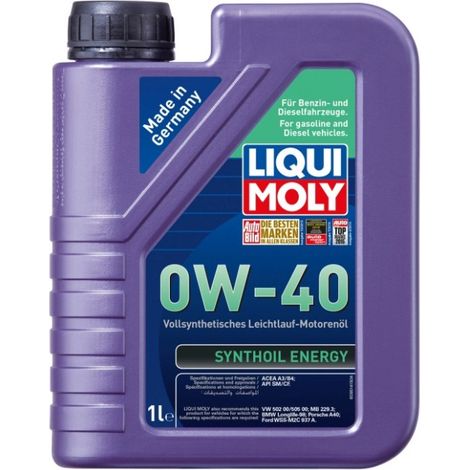 Huile LIQUI MOLY 0W40 1L SYNTHOIL ENERGY A3/B4 / SM/CF / 229.3 / A40 / 502.00 505.00 / WSS-M2C 937-A
