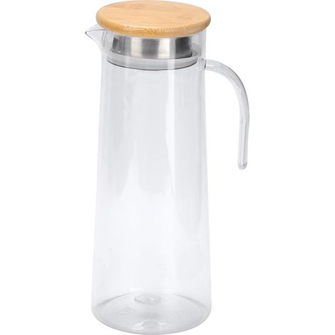 1.2L Pichet en acrylique transparent pour jus et eau fraîche, avec couvercle en bambou, idéal pour bar et maison. (1/5)