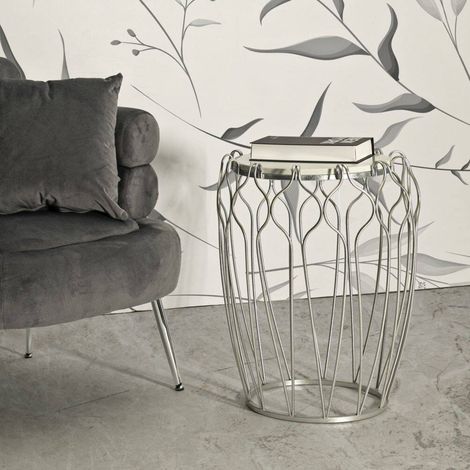 Dmora - Wohnzimmertisch Castelli, Niedriger Wohnzimmertisch, Kaffeeregal, Couchtisch für Sofa, 48x48 h62 cm, Silber (1/5)