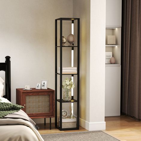 Lampadaire avec étagères 4 niveaux dimmable LED variateur d'intensité interrupteur à pied pour salon chambre bureau noir