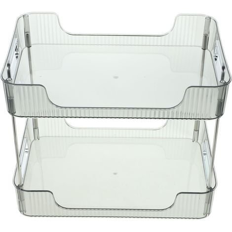 Double-Layer Storage Shelf in PET and Stainless Steel for Bathroom and Office, Easy to Install and Clean, Versatile 2-Tier Tray (1/5)