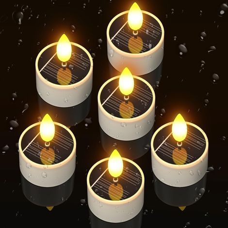 6 Bougies LED Solaires Extérieures Étanches, Effet Flamme Vacillante, Sans Flamme, Rechargeables pour Lanterne, Jardin et Terrasse (1/5)