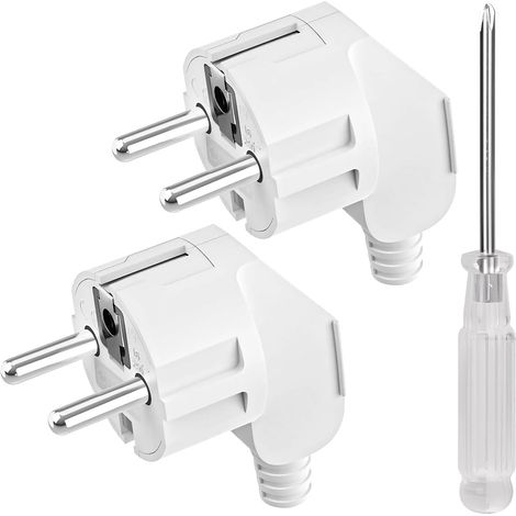 Winkelstecker (männlich) – 2 Stück – Weiß, PP – 250 V, 16 A – Für Verlängerungskabel im Außenbereich – 5,8 x 3,6 x 6 cm (1/5)