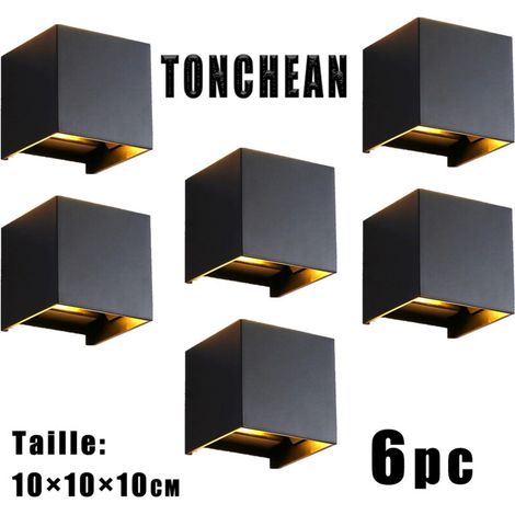 Tonchean – Set di 6 applique LED quadrate da 12W – 600 lumen – Luce bianca calda 3000K – Impermeabili IP65 per balconi e ambienti interni (1/4)