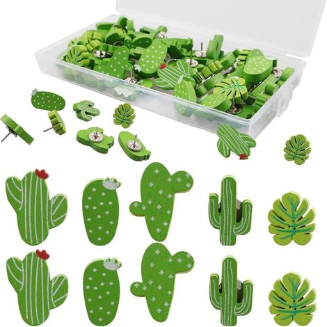 30 Pièces Punaises Cactus en Bois, Lot de Punaises Murale Tableau Liège, Punaise Décoratives Forme Cactus, Thumbtacks Mignons pour Tableau à épingler, Bureau, Organisation et Décoration (1/5)