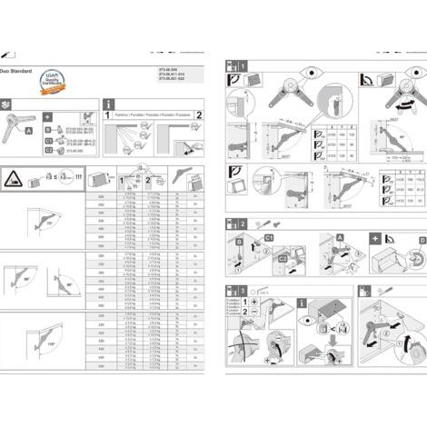 Charnières relevables pour meubles – avec système de freinage et de verrouillage – entraxe de fixation de 135 mm – monobloc – capacité de charge maximale réglable (1/4)