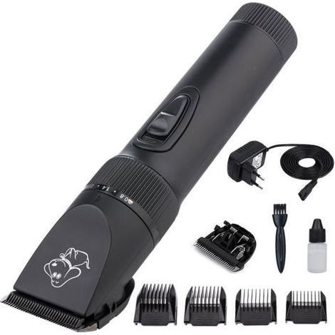 (Schwarze) Hundeschermaschine, Tierhaarschneidemaschine, 4 Batterien inklusive, Ledertasche, wiederaufladbare Hundeschermaschine