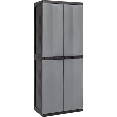 Armadio tuttorianti 2 ante con 3 ripiani regolabili in resina colore nero e grigio basalto 65x37x165 cm Toomax