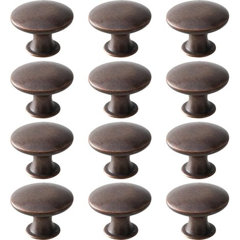 Tiradores redondos de estilo retro para puertas de cajones, armarios y alacenas (12 unidades, bronce rojo). (1/5)
