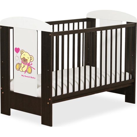 Cuna de madera para bebé de 120x60cm con forma de osito de peluche con lazo, en rosa y marrón. (1/3)