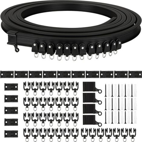 Ensemble de tringle à rideaux noire de qualité supérieure de 5 mètres avec poulies et supports de fixation en stock. (1/5)