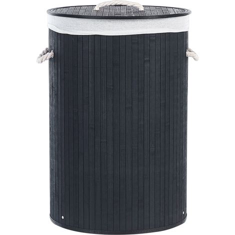 Cesta de madera de bambú negro blanco 60 cm multifuncional tapa asas Sannar