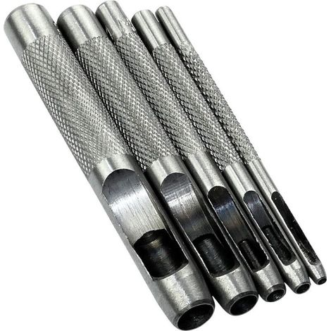 Ensemble de 5 outils de poinçonnage / Poinçon / Poinçon creux 2/3/4/6/8 mm - Poinçon creux pour percer des trous - Ceintures/Cuir/Liège/Tissu/Bracelets de montre - Marteau - Acier (1/4)