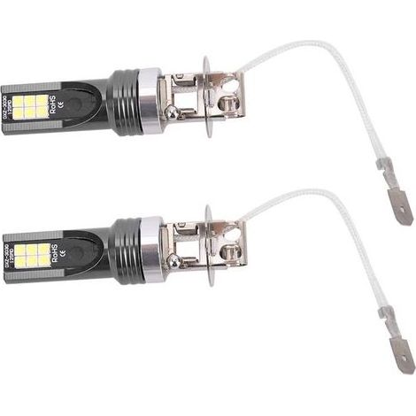 SUNXURY 2pcs LED ampoule de phare, 2525 12LED phare de véhicule de voiture replacement pour ampoule de phare H3 DC12V-24V blanc 6500K-7500K (1/5)