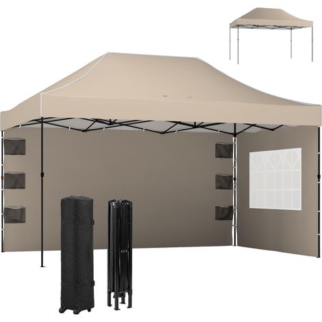 Tonnelle pliante avec parois latérales et fenêtres, 2,9 x 4,3 m, métal et toile Oxpourd, marron sable (1/5)