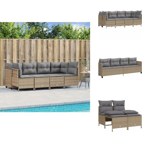 Salon de jardin avec coussins 5 pcs beige résine tressée - Ensemble Salon De Jardin - Salon De Jardin Extérieur - Mobilier De Jardin - Chaise Lounge - Pouf Pliable (1/5)