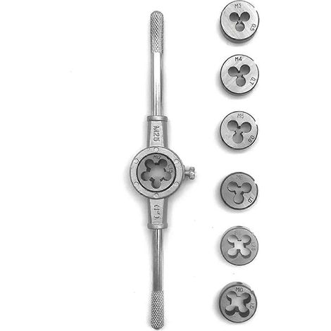 Jeu de 8 tarauds et filières métriques M3-M12, outils de filetage coniques droits et alésoirs. (1/5)