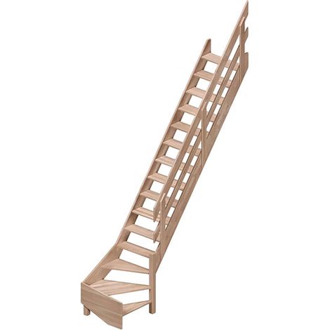 Escalier bois 15 marches - Hauteur à franchir 3.20m - Largeur 0,70m - Main-courante à droite - ALSACE-LD-320-MC