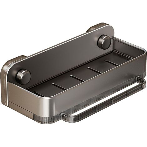 Estante organizador de cocina con ventosas, bandeja antigoteo, toallero multifuncional y resistente para baño, color negro. (1/5)