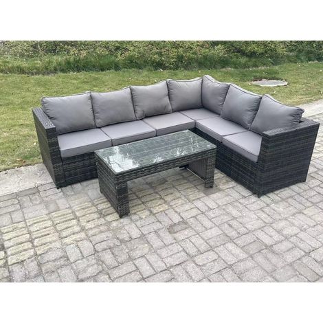 Fimous 6 Seater Rattan Corner Sofa Lounge Sofa Set With Rectangular Coffee Table Dark Grey Mixed Right Hand (1/4)