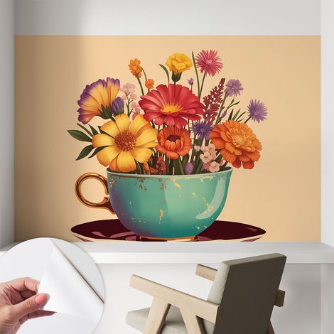Papier peint adhésif décoratif pour chambre et salon Design moderne à poser facilement Bouquet coloré 104x70 cm (1/5)