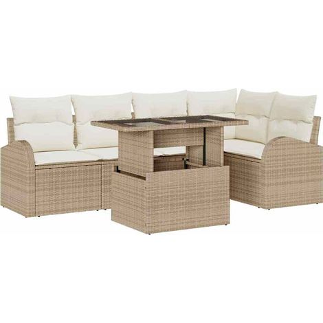 Maison Exclusive - Set Divano da Giardino 6 pz 5-Numero di posti Beige Poly Rattan (1/5)