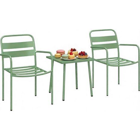 Gartenmöbel-Set 3-teilig mit 2 Armlehnenstühlen und quadratischem Tisch, grün (1/5)