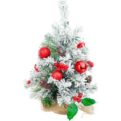 TrAdE Shop Traesio - Albero Di Natale Effetto Innevato Dim. 60 Cm Con Decori Rossi Pigne Neve - (1/2)