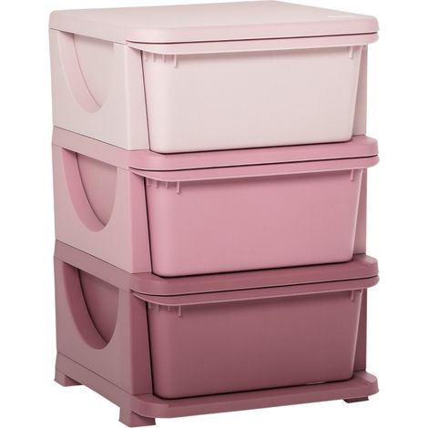 Armario infantil de almacenaje para juguetes de 3 niveles con cajones de plástico rosa HOMVRA (1/5)