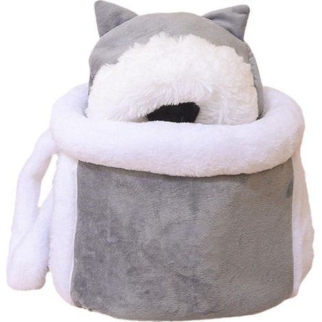 Sac de transport chaud pour petits chats et chiens, en peluche douce, idéal pour l'hiver, cage de transport pour les voyages, sac de poitrine suspendu pour animaux de compagnie - Taille L - Gris clair (1/5)