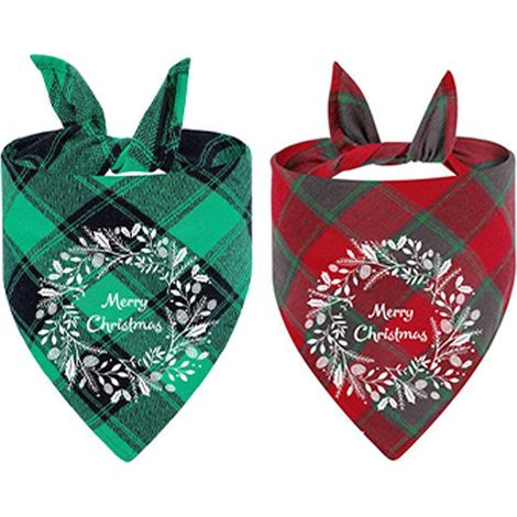 Foulard Pour Chien - Imprimé Noël Plaid Triangulaire - Accessoire Fête Animale - 2 Pièces (1/5)