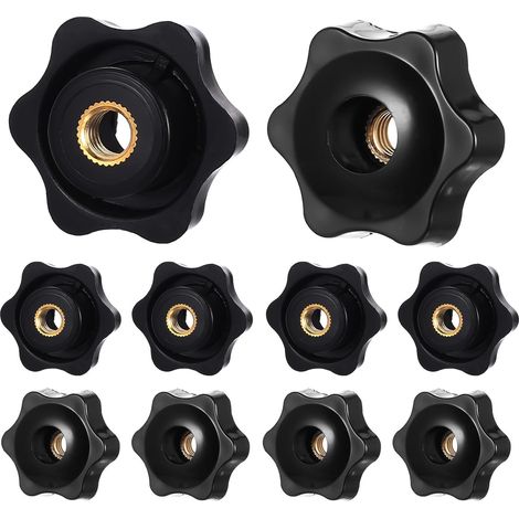 10 - Écrou De Serrage - Bouton Moleté - Filetage Intérieur M8 - Pour Machines Outils Et Meubles - Noir Et Argent - M8