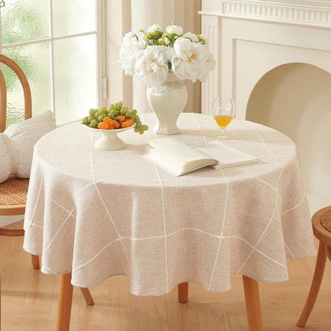 1 Nappe Ronde 150 Cm, Lin Coton Grille Brune, Résistante Pour Salle À Manger, Extérieur, Fête (1/5)