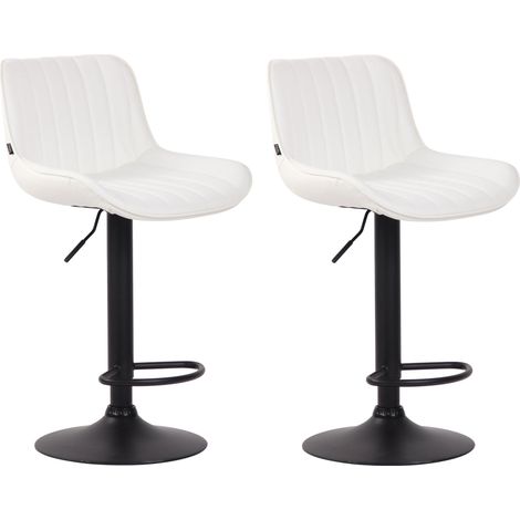 Juego de 2 taburetes de bar sillas altas en PVC blanco costuras verticales soporte de metal negro 100004282 (1/5)