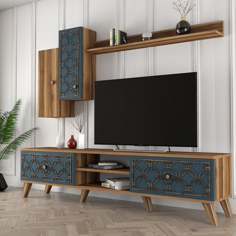 Wohnwand Vanzago, Modularer Wohnzimmerschrank, 8 Regale, 4 Türen, Nussbaum Braun (1/5)