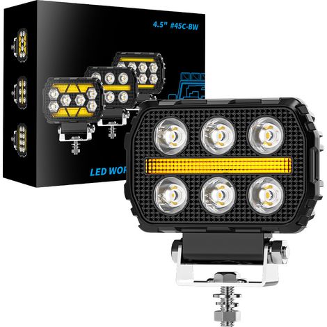 Phare de travail LED carré 4 pouces 28W 6LED 3030 DC9-80V IP67, double couleur blanc jaune, faisceau mixte, éclairage auxiliaire pour 4x4 voiture camion engin de chantier bateau(4pc) (1/5)